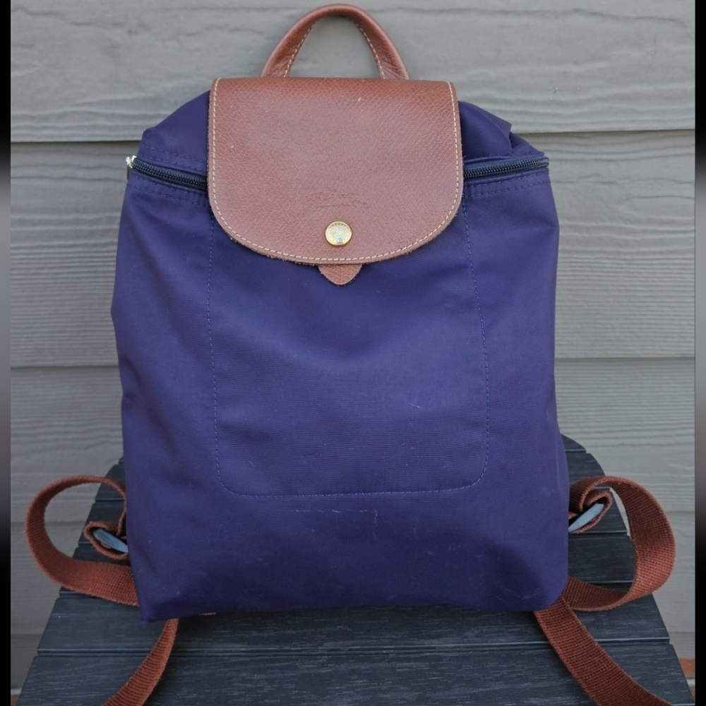 Longchamp Le Pliage Nylon Foldable Original Backpack Purple Brown 1011667